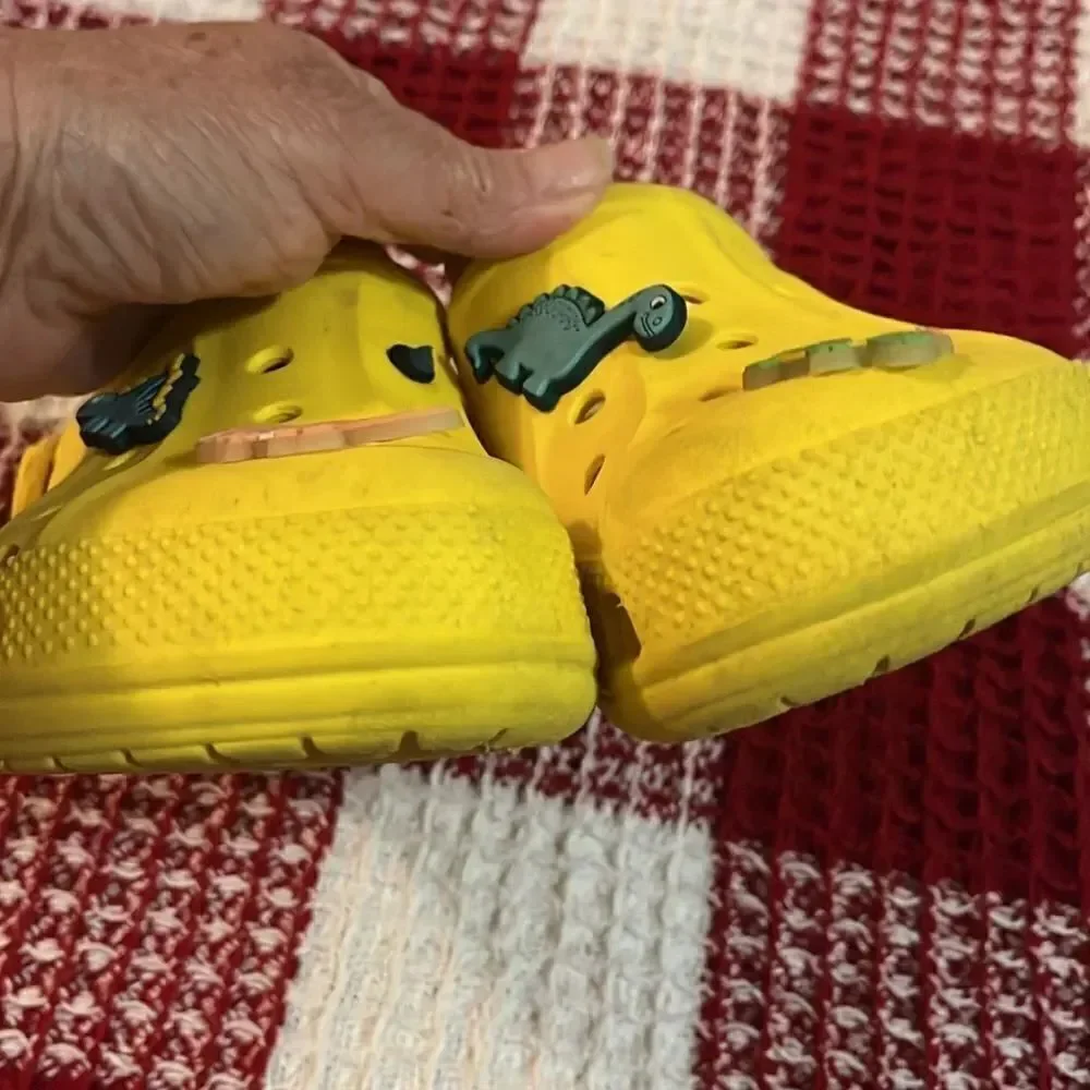 Yellow Kids Clogs with Dinosaur Charms